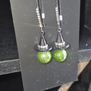 Betsey Johnson Green and Silver Witch Hat Earrings